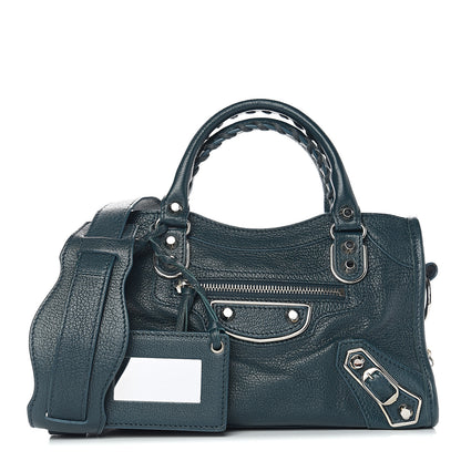 Balenciaga Chevre Silver Metallic Edge Hardware Mini City Bleu Paon 1 of 9