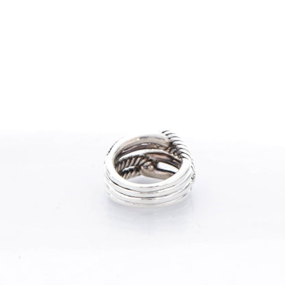 David Yurman Sterling Silver Pave Diamond 13mm Labyrinth Double Loop Ring 49 5 3 of 5
