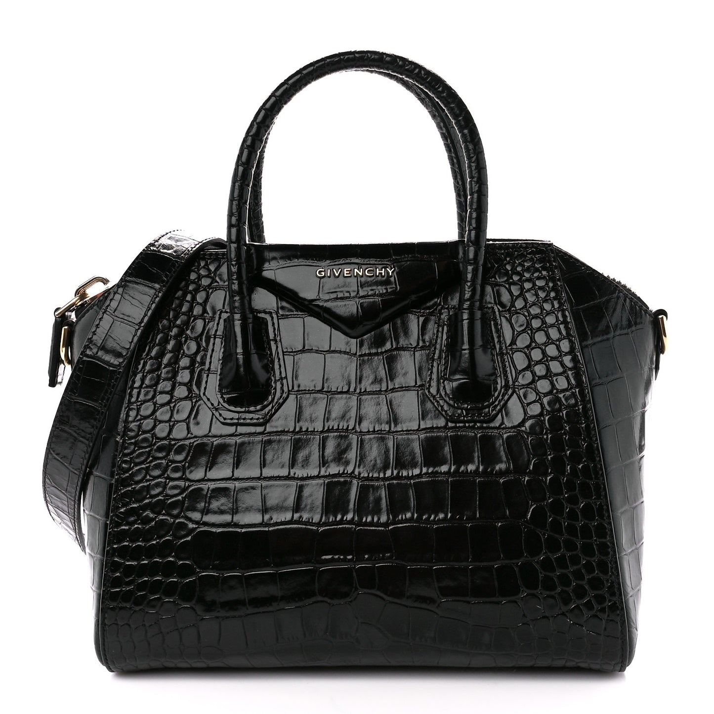 Calfskin Crocodile Embossed Small Antigona Black