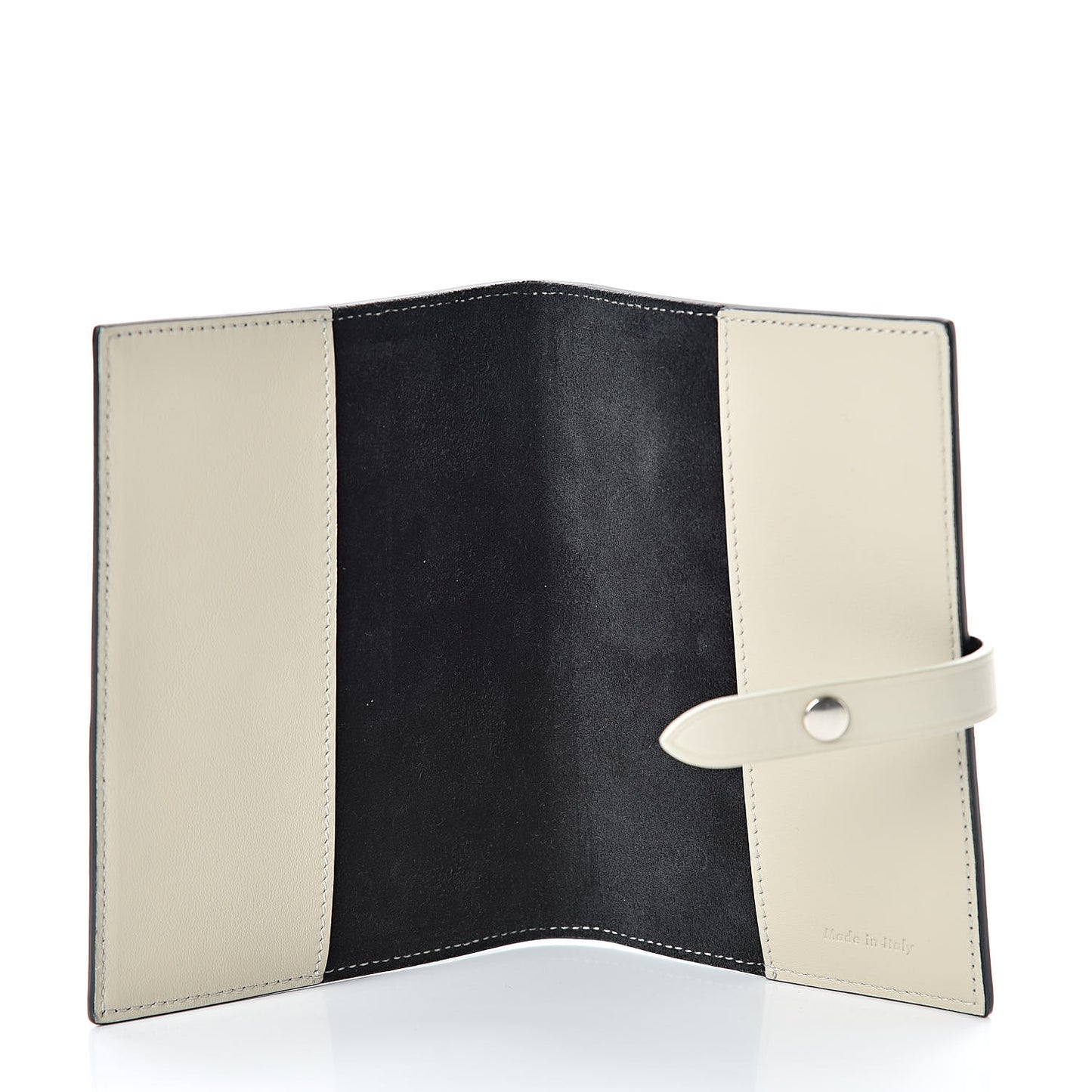 Grained Calfskin Strap Passport Cover Black Chalk