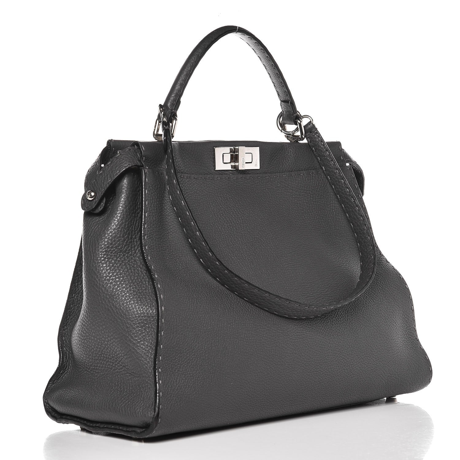 Fendi Cuoio Romano Selleria Bi-Color Large Peekaboo Iconic Satchel Asfalto Latte 4 of 15
