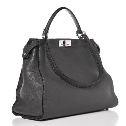 Fendi Cuoio Romano Selleria Bi-Color Large Peekaboo Iconic Satchel Asfalto Latte 4 of 15