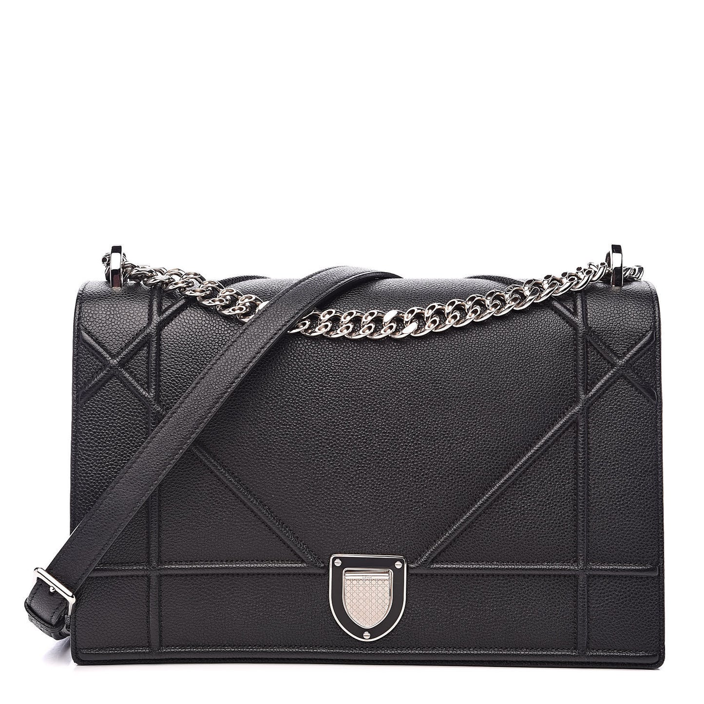 Grained Calfskin Large Diorama Flap Bag Black