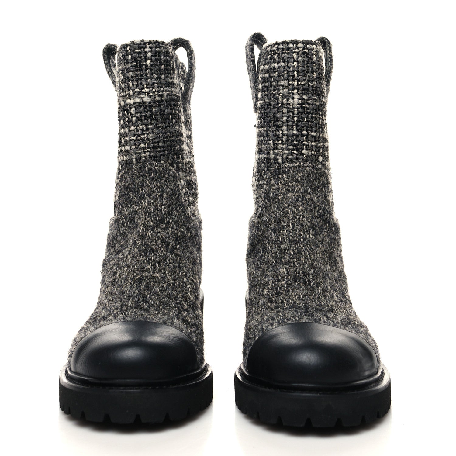 Chanel Wool Tweed CC Cap Toe Ankle Boots 36 Black Grey 2 of 11