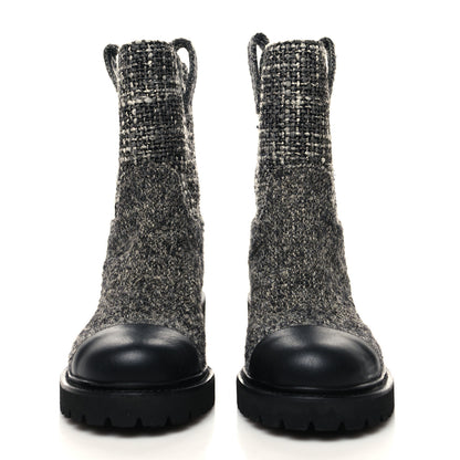 Chanel Wool Tweed CC Cap Toe Ankle Boots 36 Black Grey 2 of 11