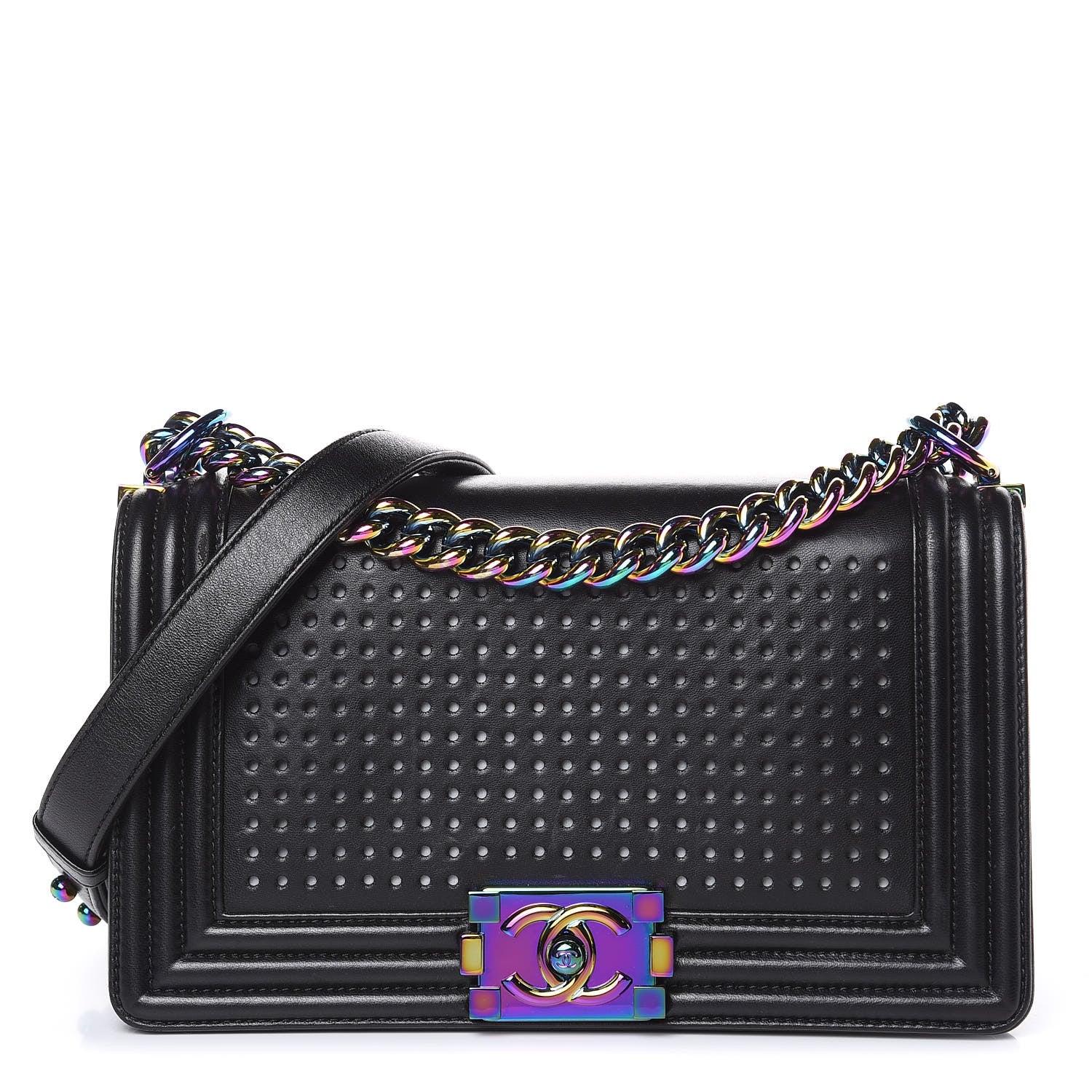 Chanel Lambskin LED Iridescent Metal Medium Boy Flap Black Multicolor 1 of 16