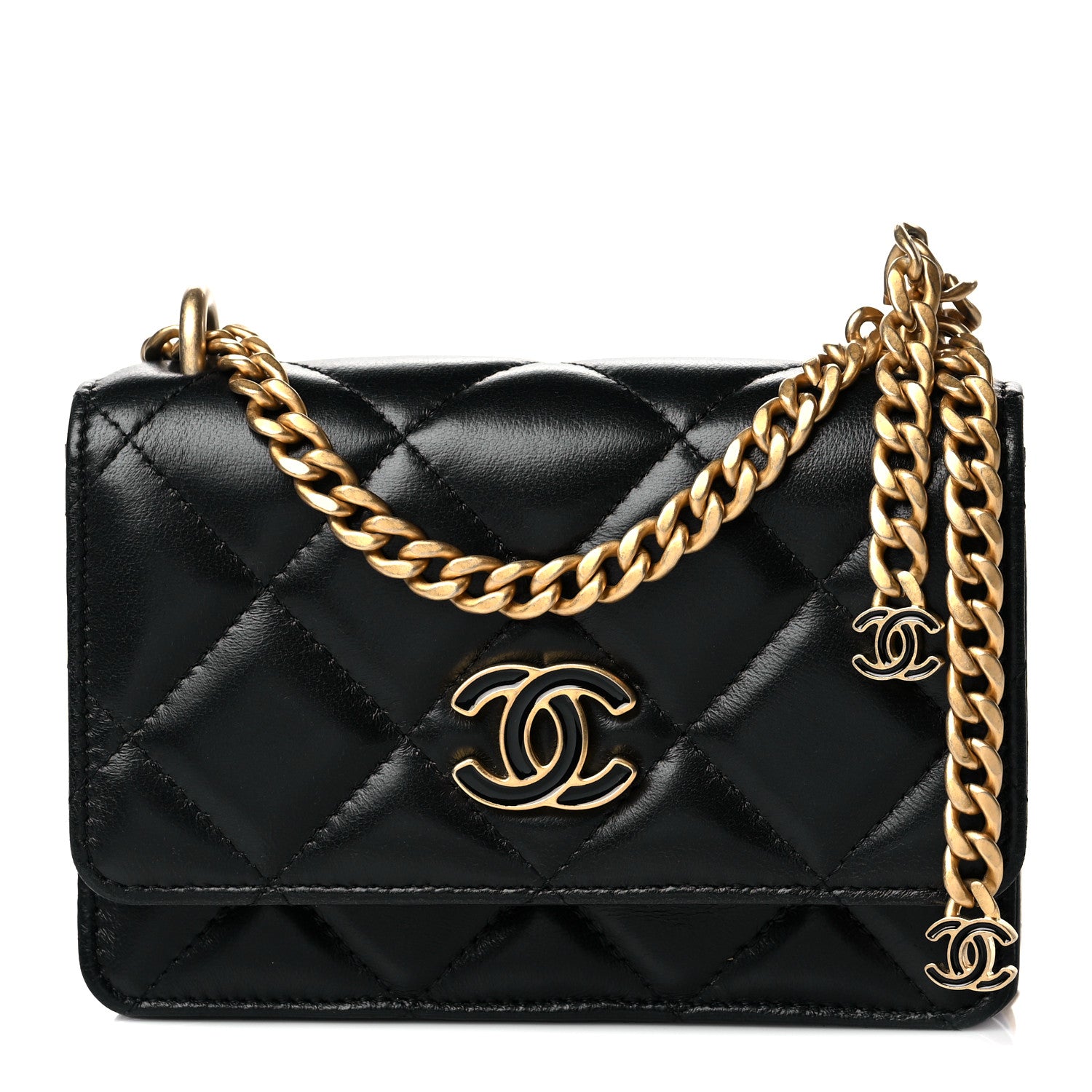 Chanel Lambskin Enamel Quilted Pending CC Clutch With Chain Black 1 of 13