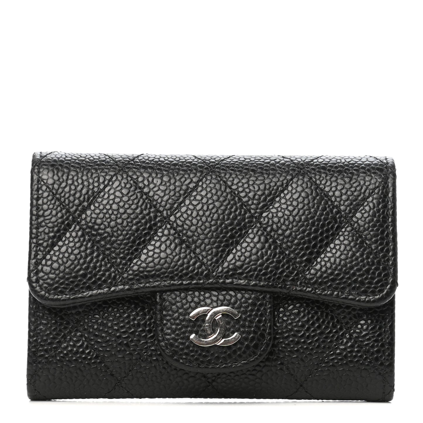 Caviar Quilted Flap Card Holder Black