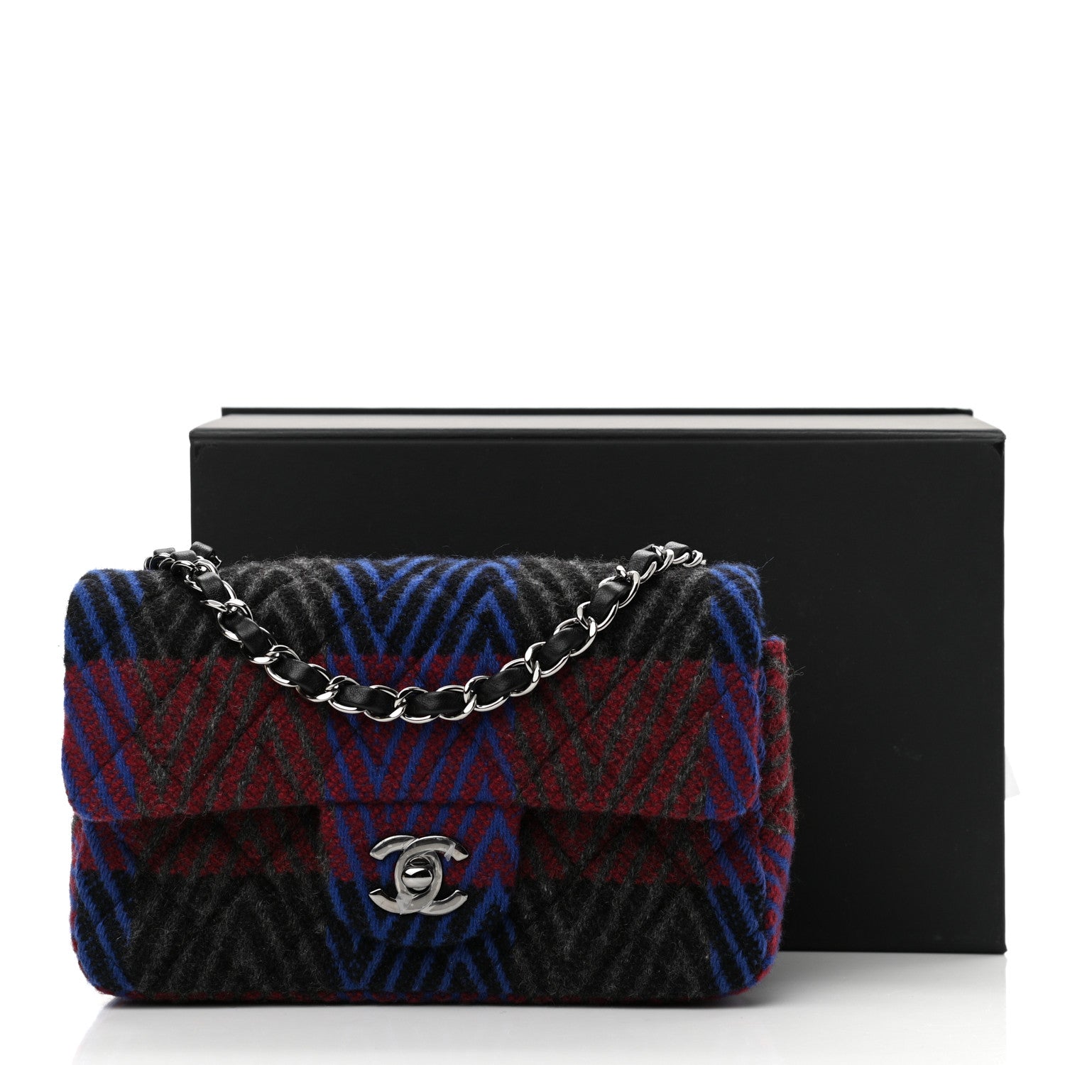 Chanel Wool Quilted Mini Rectangular Flap Red Grey Multicolor 11 of 11