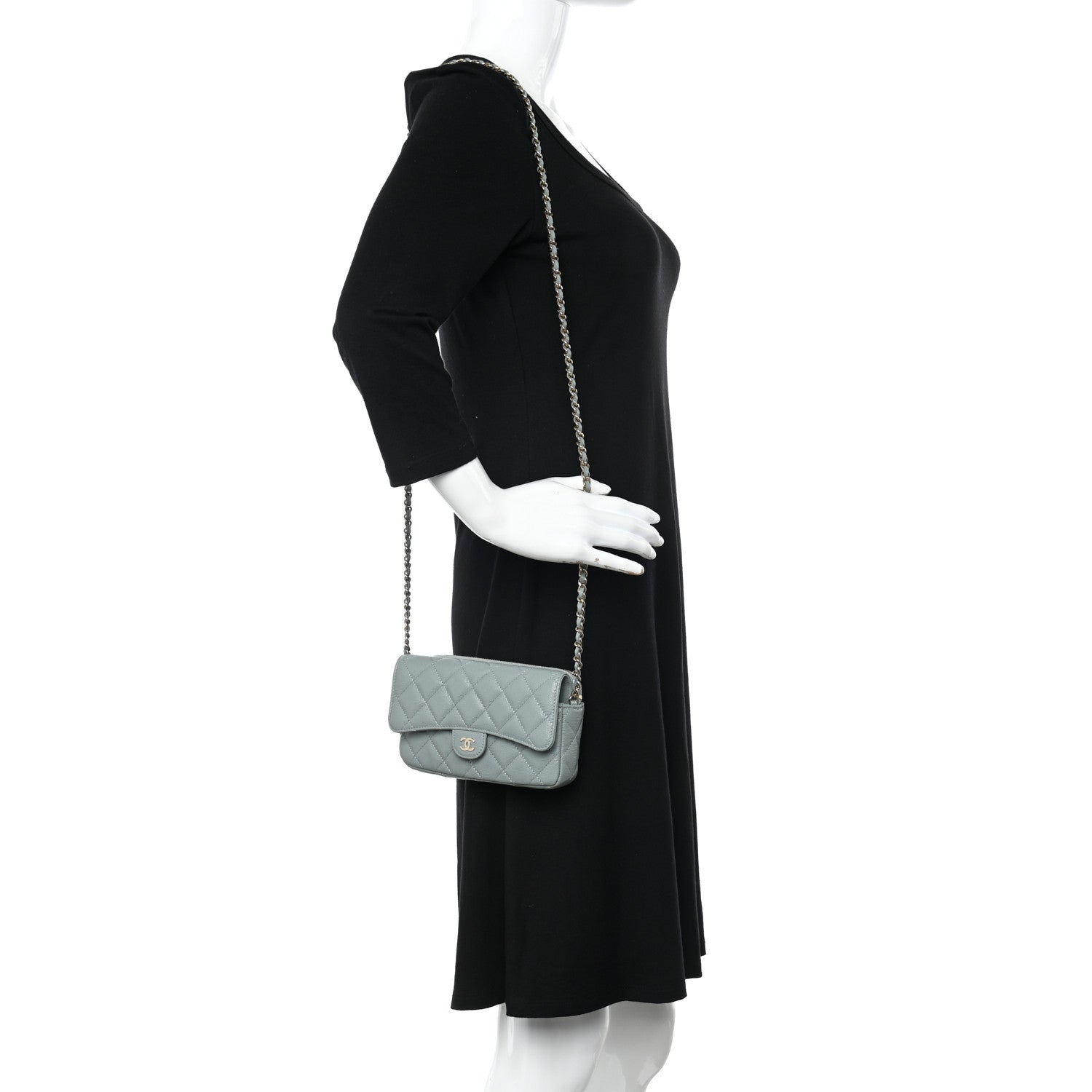 Chanel Caviar Quilted Flap Phone Holder With Chain Light Green 2 of 13