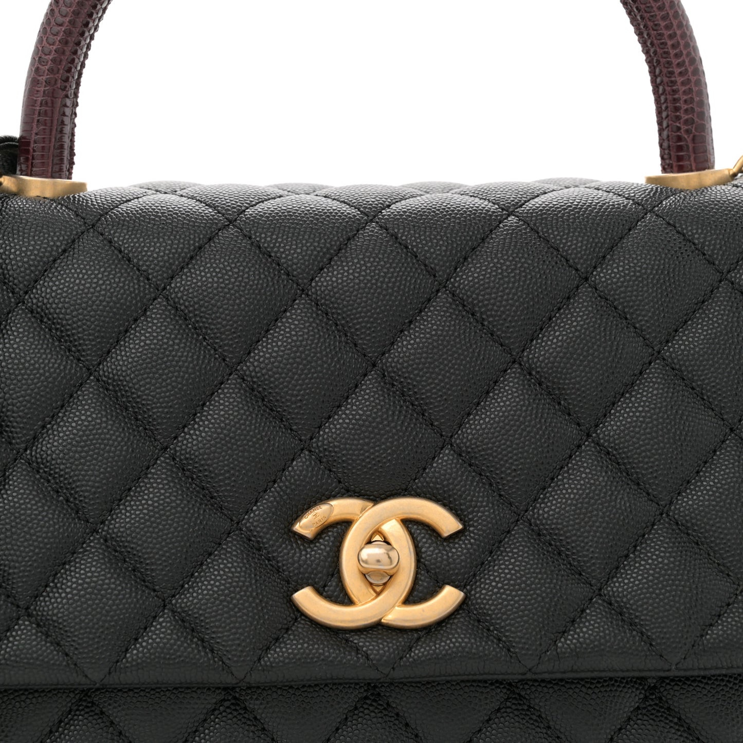 Caviar Lizard Embossed Quilted Small Coco Handle Flap Black