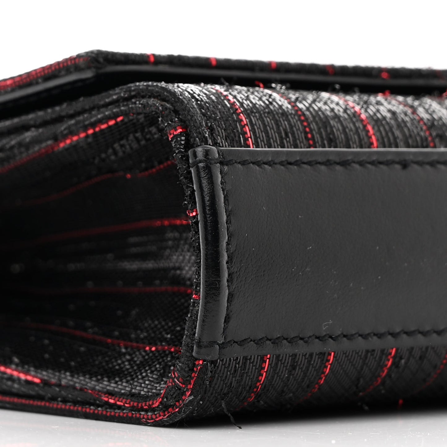 Metallic Calfskin Striped Small Monogram Kate Satchel Black Red