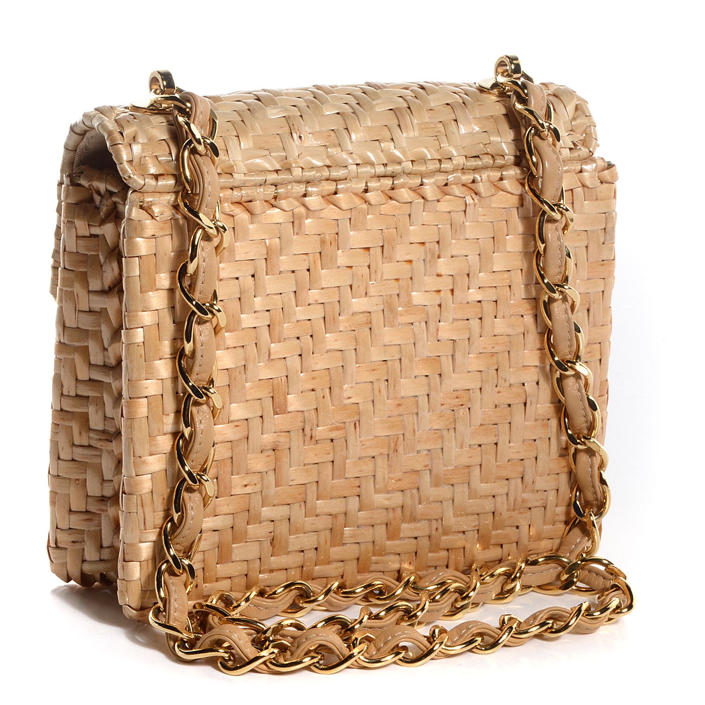 Woven Straw Mini Flap Beige