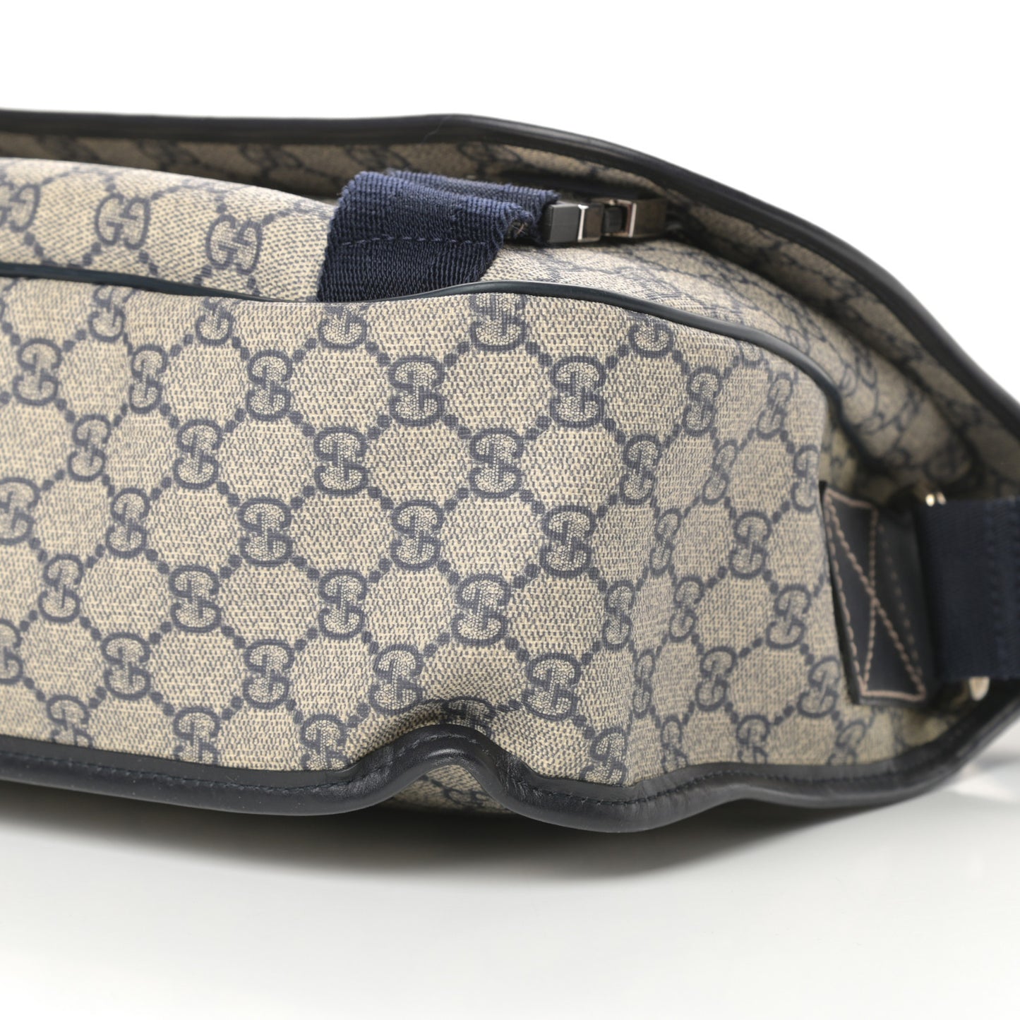 GG Plus Monogram Medium Double Buckle Flap Messenger Bag Beige Navy