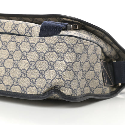 Gucci GG Plus Monogram Medium Double Buckle Flap Messenger Bag Beige Navy 10 of 12
