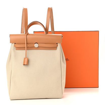 Hermes Military Toile Vache Hunter Herbag a Dos Zip Retourne Beton Naturel Sable 11 of 11