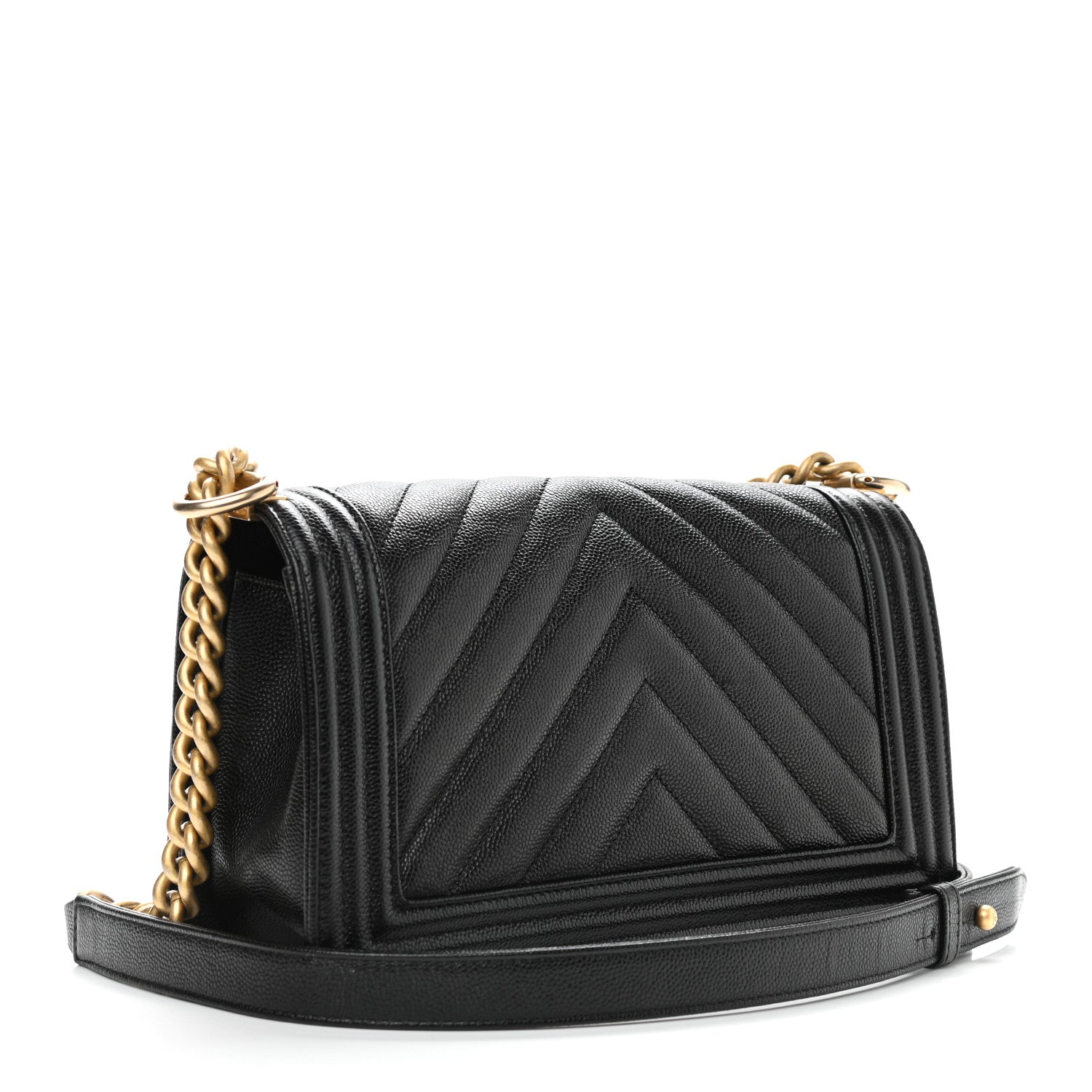 Chanel Caviar Chevron Quilted Medium Boy Flap Black 3 of 9
