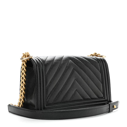Chanel Caviar Chevron Quilted Medium Boy Flap Black 3 of 9