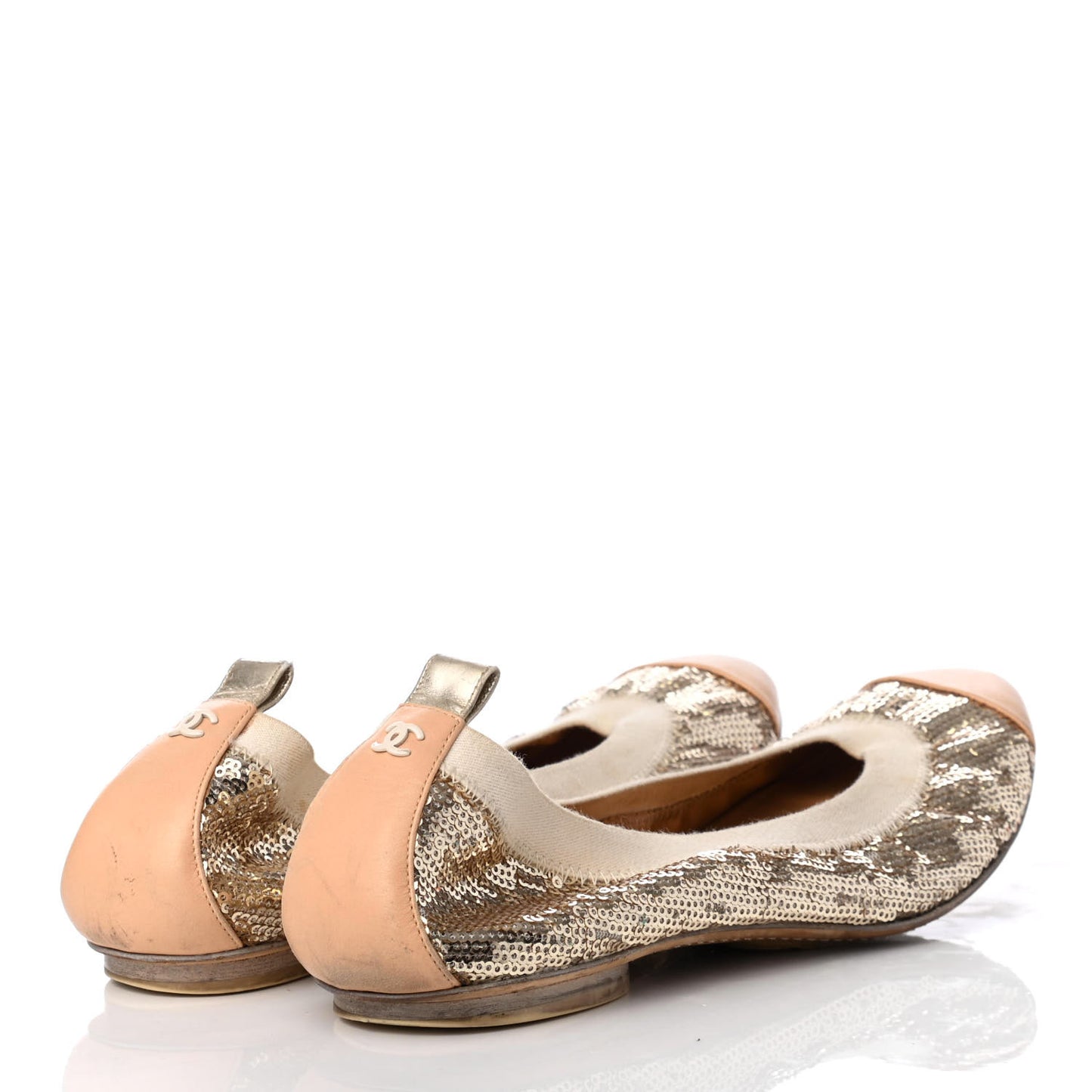 Sequin Lambskin Cap Toe Ballerina Flats 39 Gold