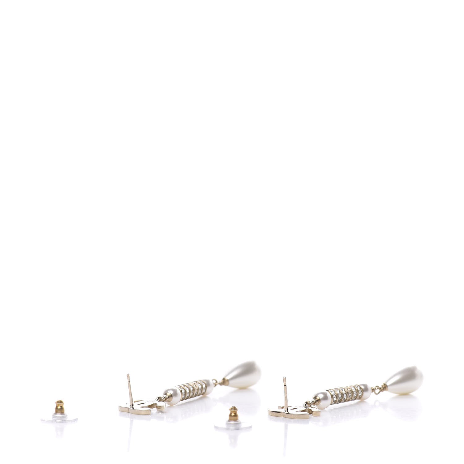 Chanel Pearl Crystal CC Drop Earrings Gold 3 of 5