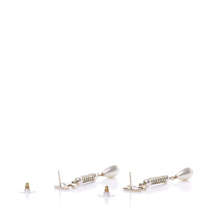 Chanel Pearl Crystal CC Drop Earrings Gold 3 of 5