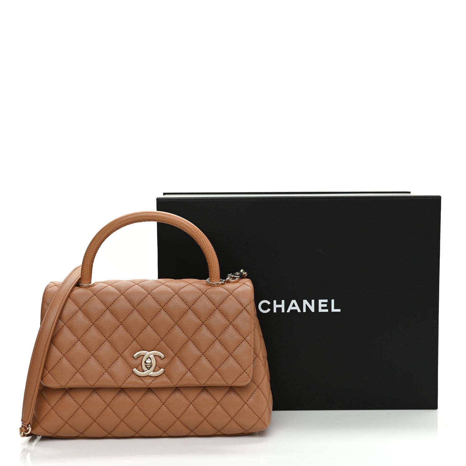 Chanel Caviar Quilted Lizard Embossed Small Coco Handle Flap Brown 10 of 10