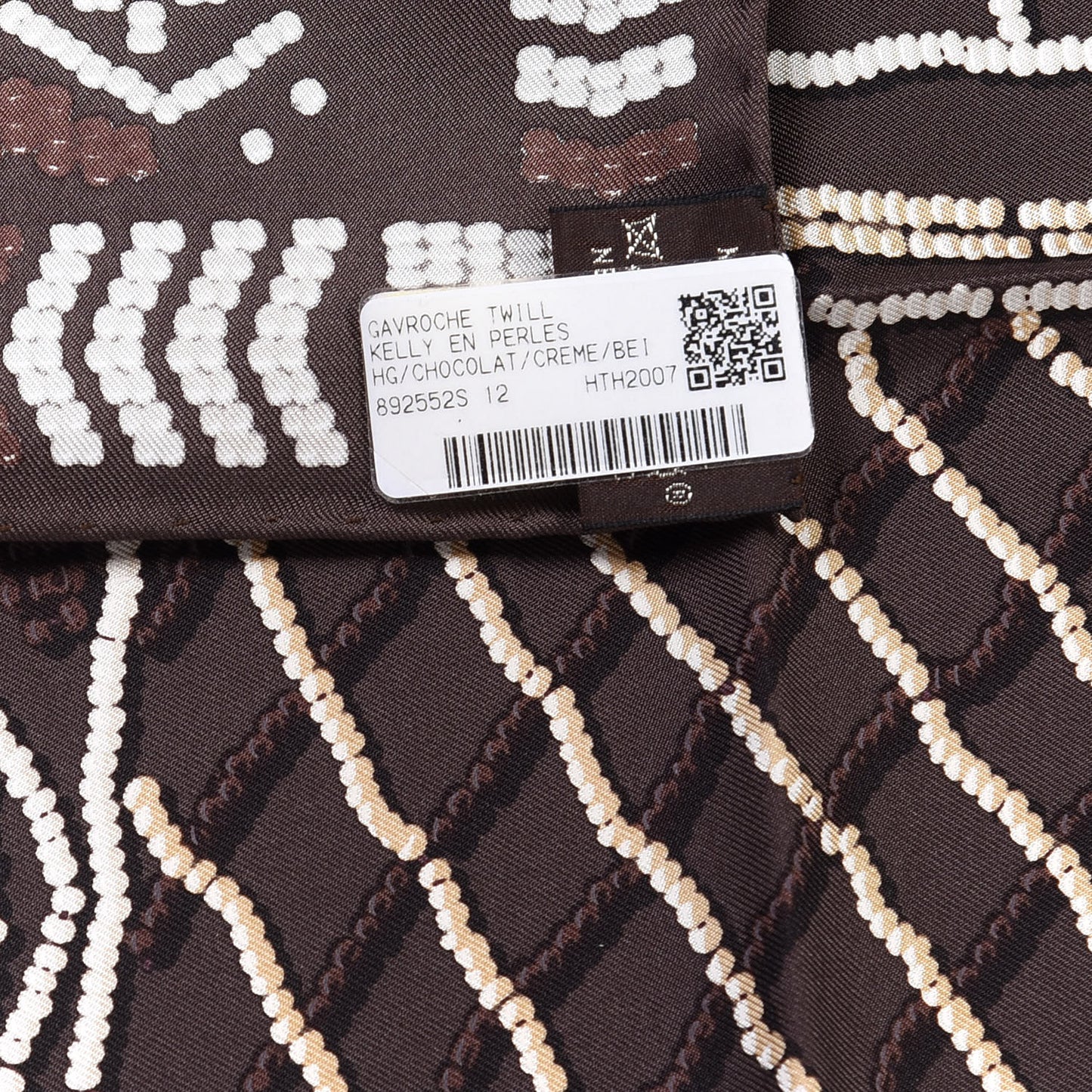 Silk Kelly En Perles Scarf 70 Chocolate Creme Beige