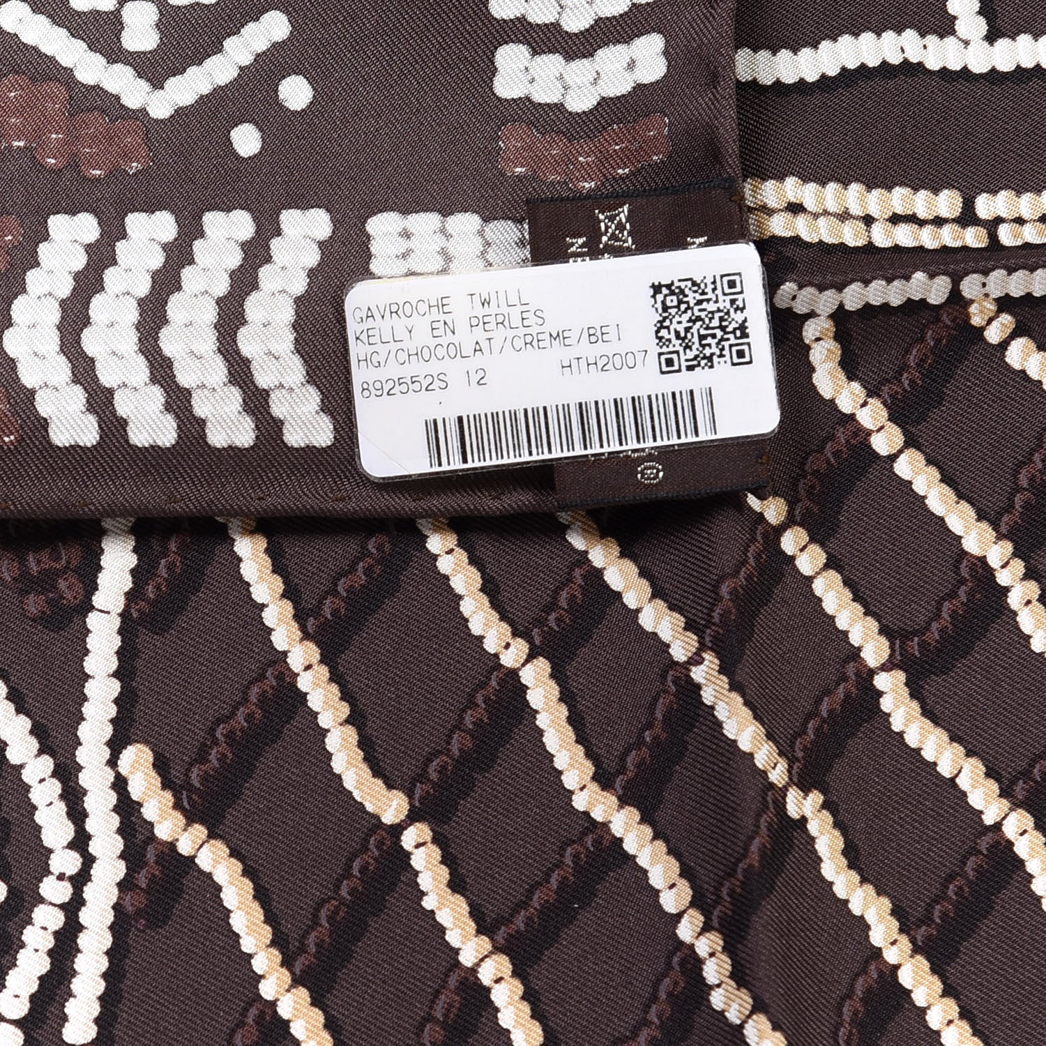 Hermes Silk Kelly En Perles Scarf 70 Chocolate Creme Beige 3 of 4
