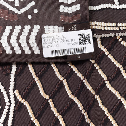 Hermes Silk Kelly En Perles Scarf 70 Chocolate Creme Beige 3 of 4