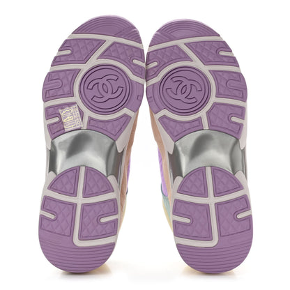 Chanel Nylon Lambskin Suede Calfskin CC Sneakers 39 Green Purple Pink 5 of 7