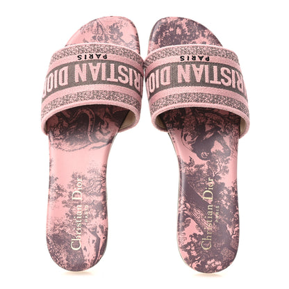Christian Dior Canvas Toile De Jouy Embroidered Dway Flat Slide Sandals 36 Chateau Rose 2 of 10