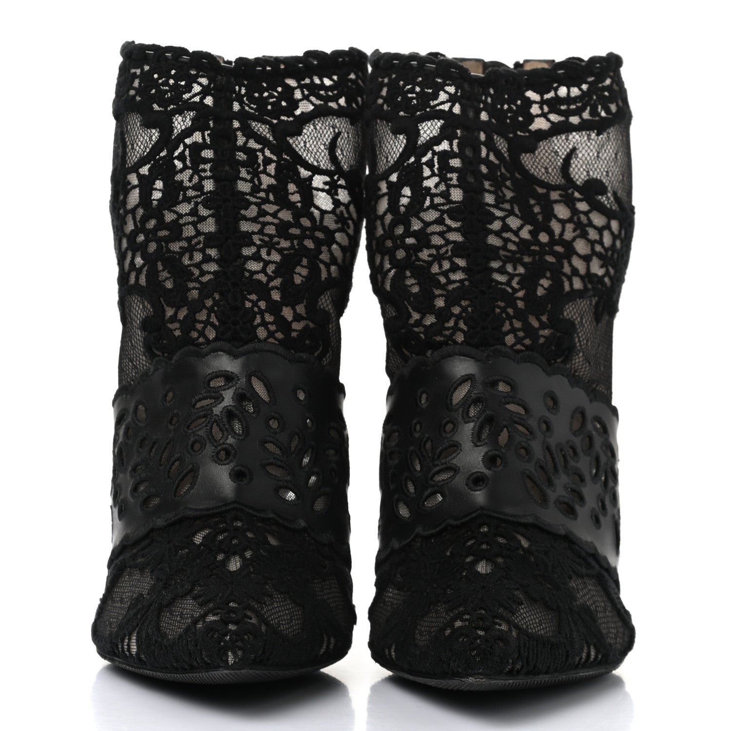 Valentino Garavani Calfskin Lace Tulle Pointed Toe Ankle Boots 39.5 Black 2 of 9