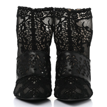 Valentino Garavani Calfskin Lace Tulle Pointed Toe Ankle Boots 39.5 Black 2 of 9