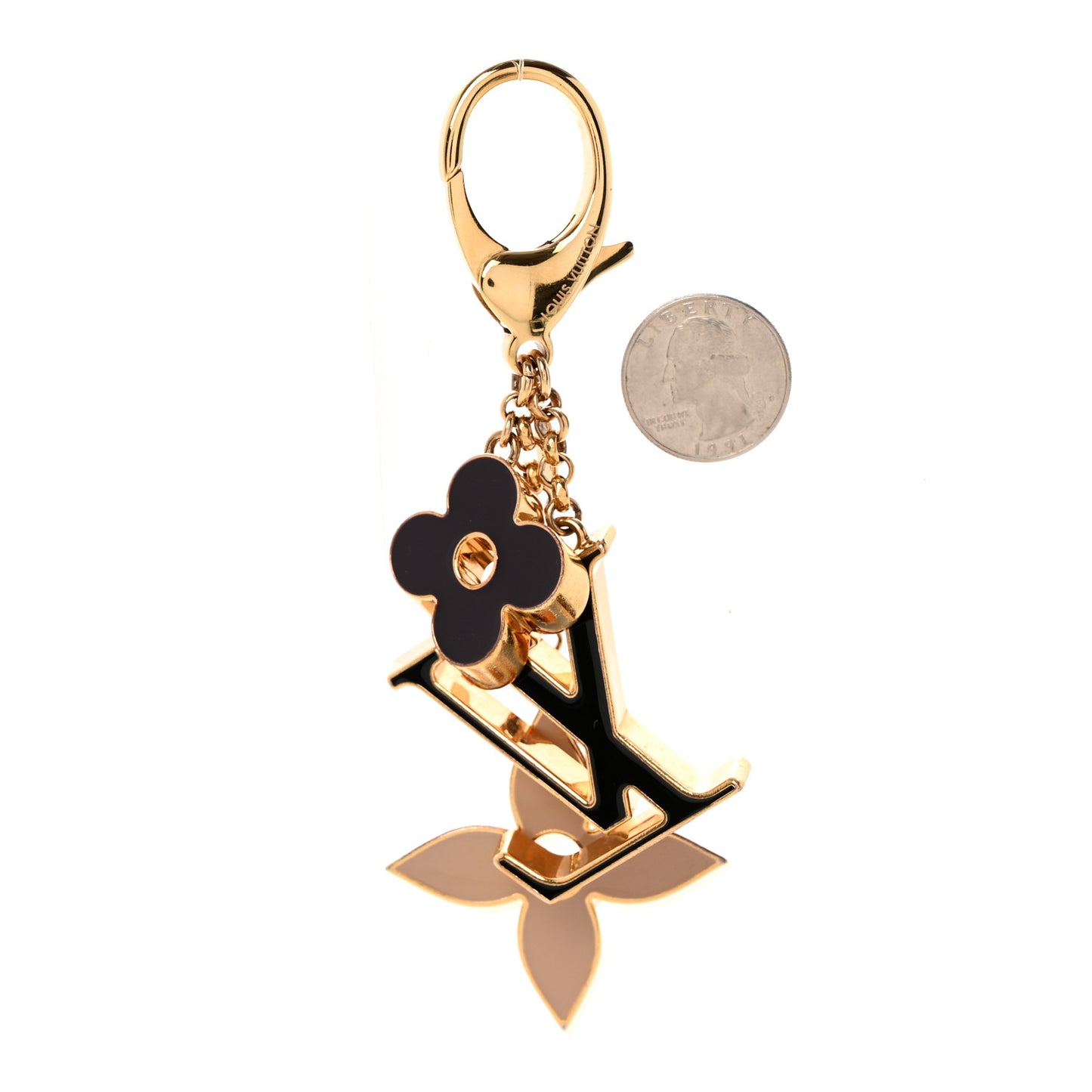 Metal Enamel Fleur De Monogram Bag Charm Dore