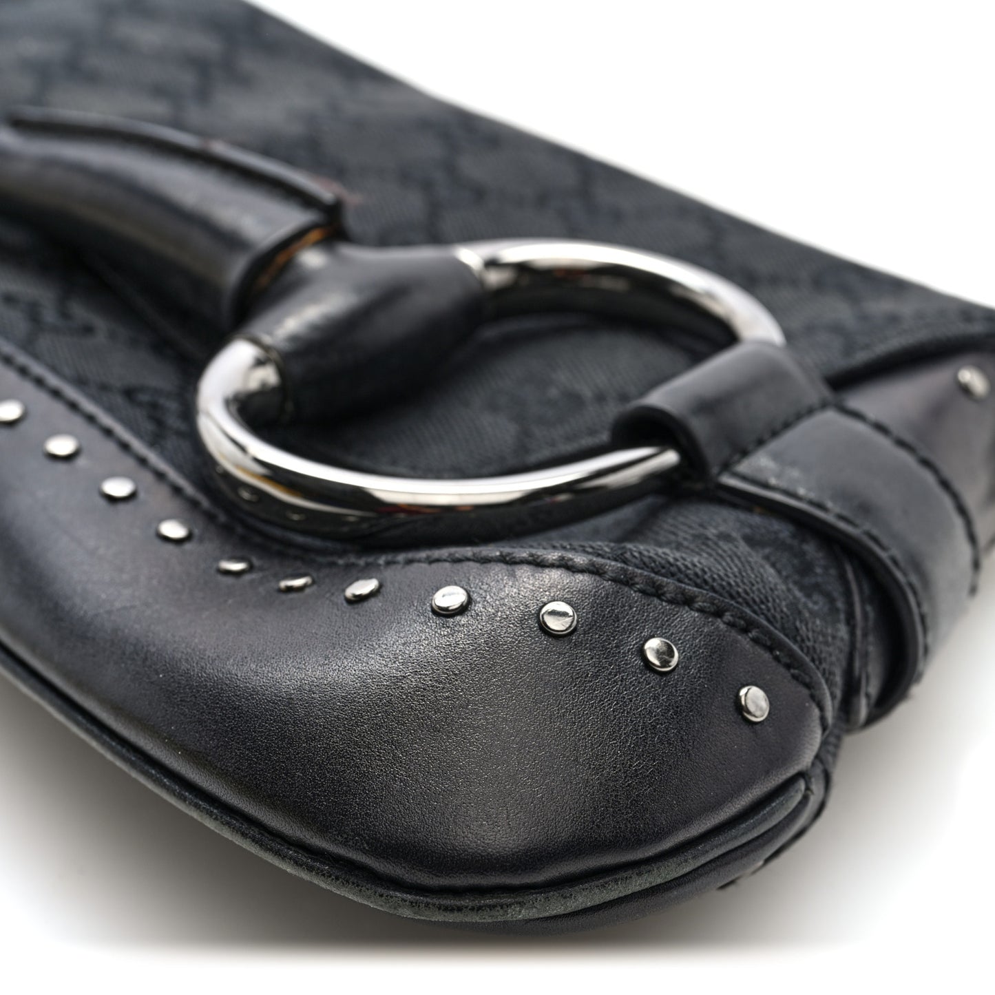 Monogram Studded Horsebit Clutch Black