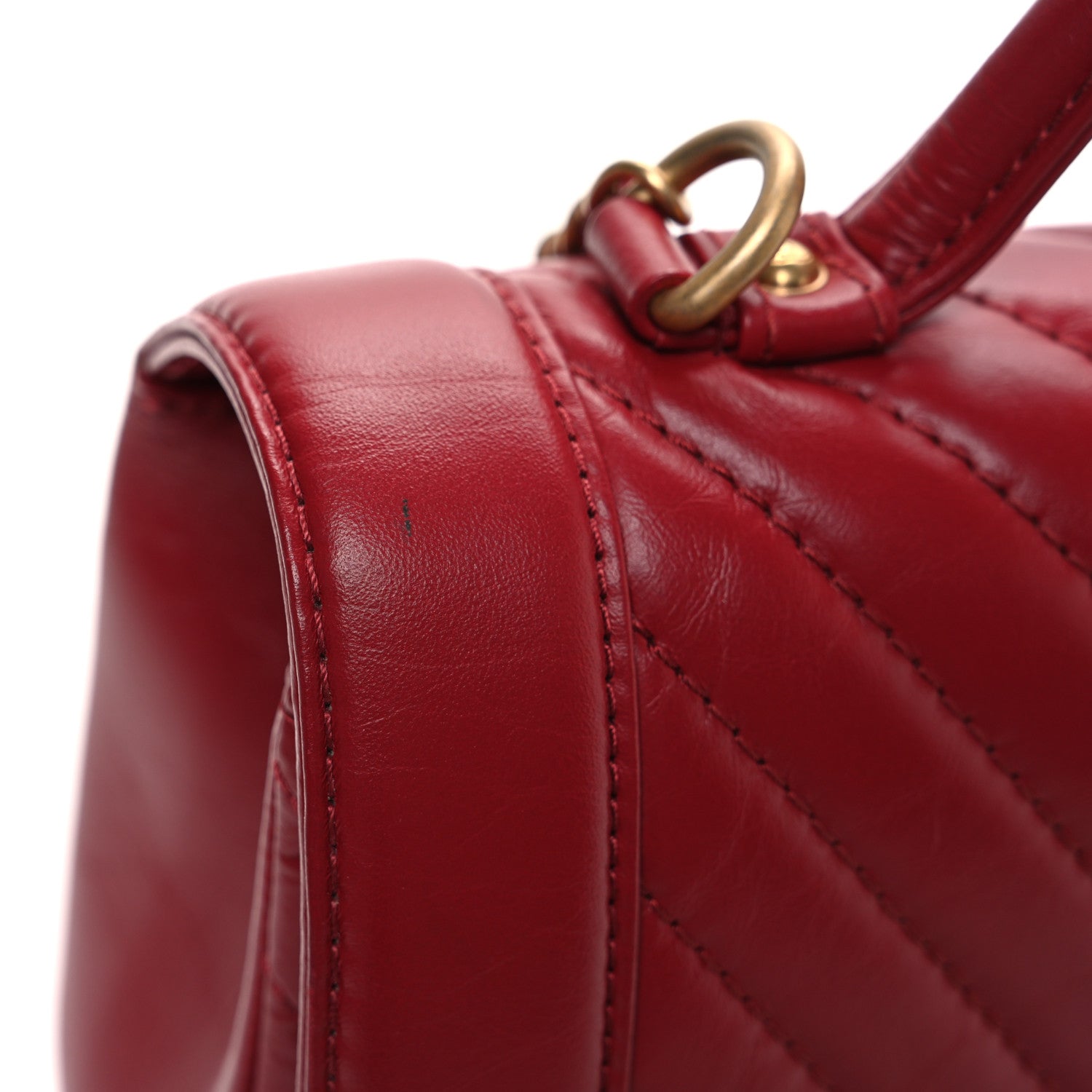 Chanel Calfskin Chevron Quilted Top Handle Flap Red 11 of 11