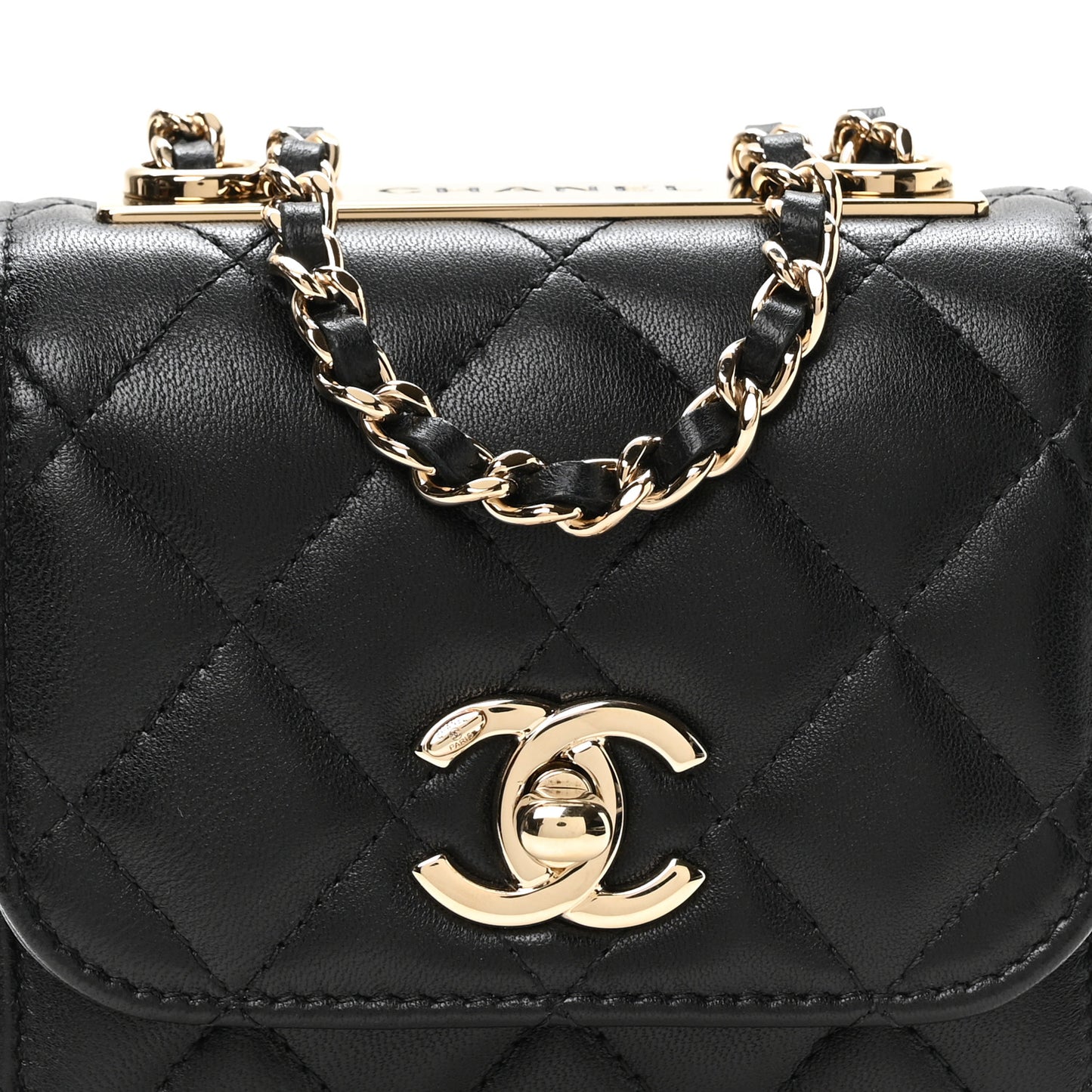 Lambskin Quilted Mini Trendy CC Clutch With Chain Black
