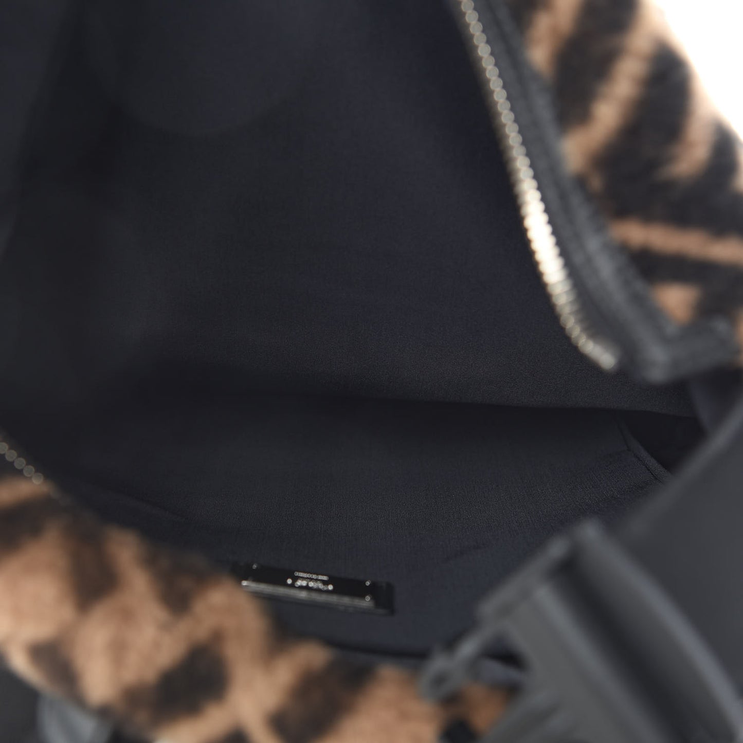 Shearling Calfskin FF 1974 Diagonal Cross Strap Backpack Tobacco Black