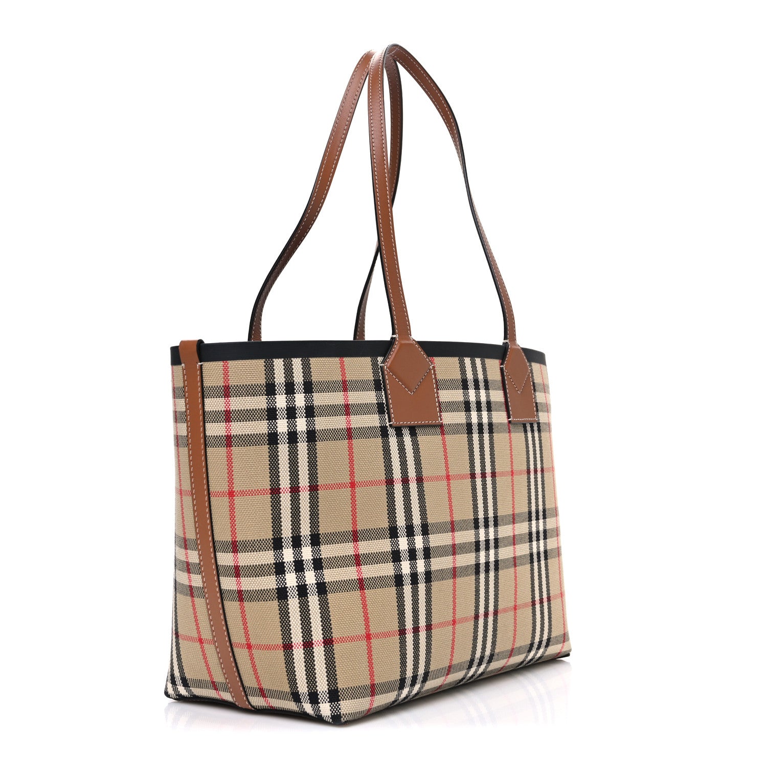 Burberry Cotton Vintage Check Medium London Tote Bag Briar Brown Black 4 of 11