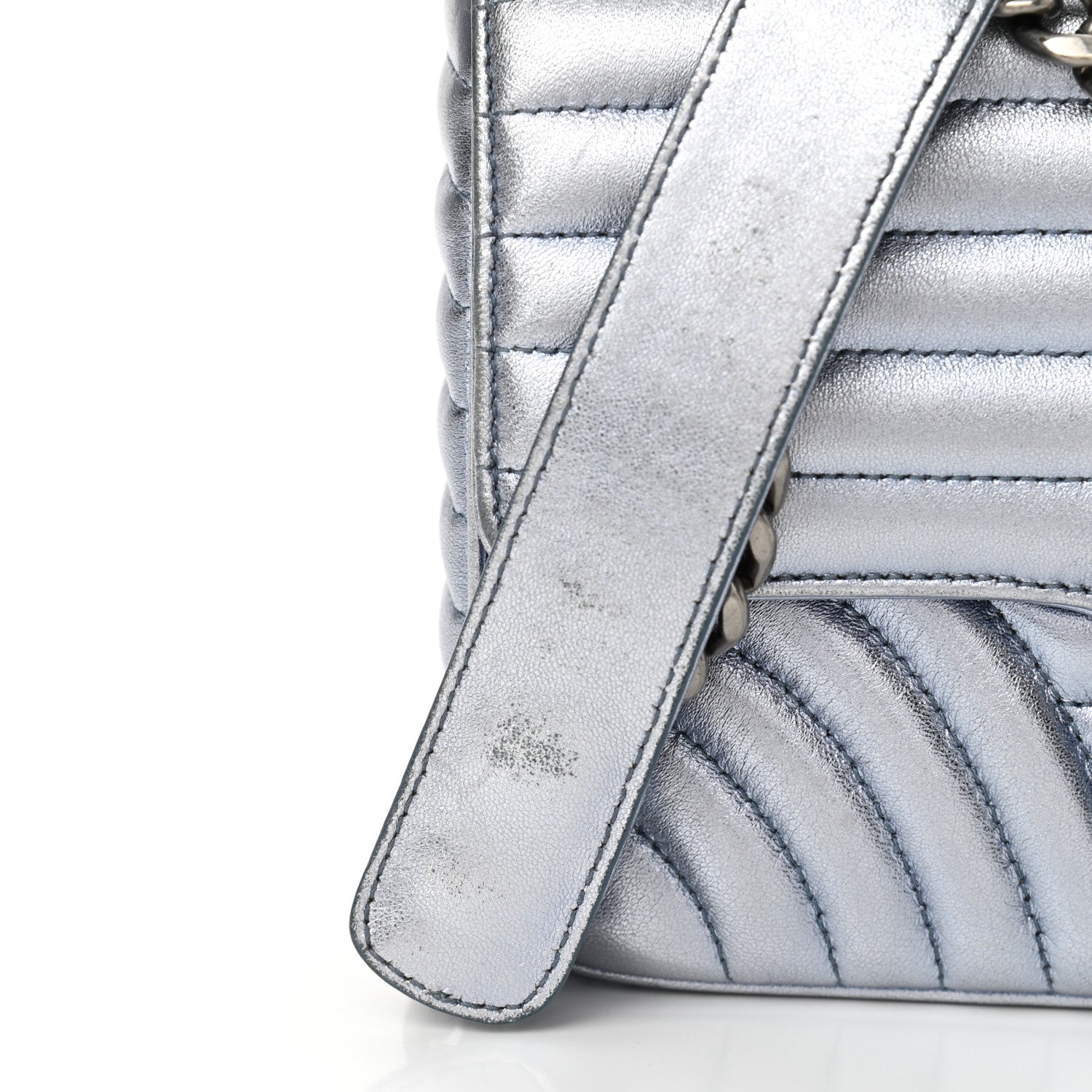 Prada Nappa Impunture Diagramme Medium Chain Flap Shoulder Bag Silver 10 of 10