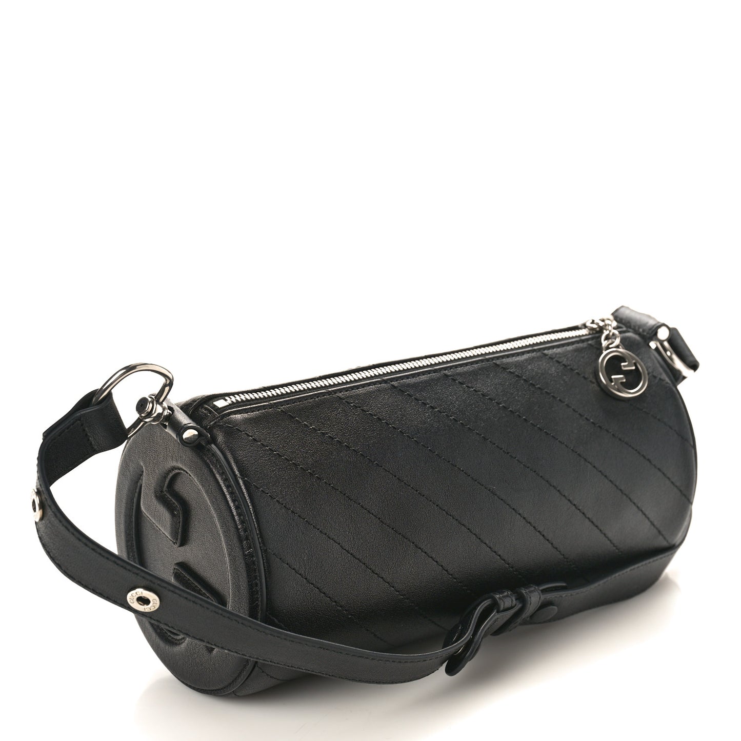 Sakai Be Green Calfskin Diagonal Stitched Mini Blondie Barrel Shoulder Bag Black