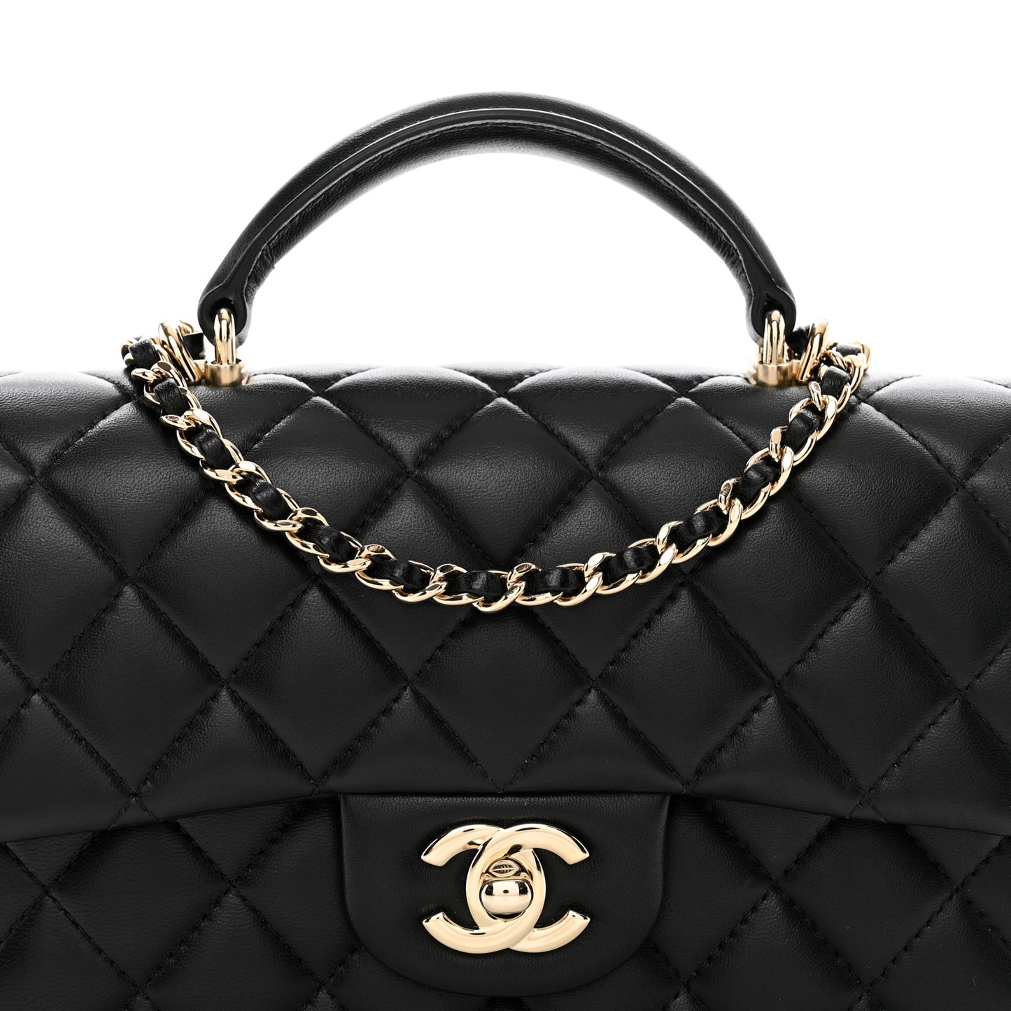 Lambskin Quilted Mini Top Handle Rectangular Flap Black