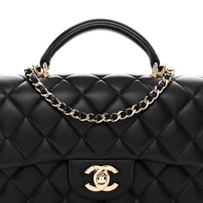 Chanel Lambskin Quilted Mini Top Handle Rectangular Flap Black 5 of 10