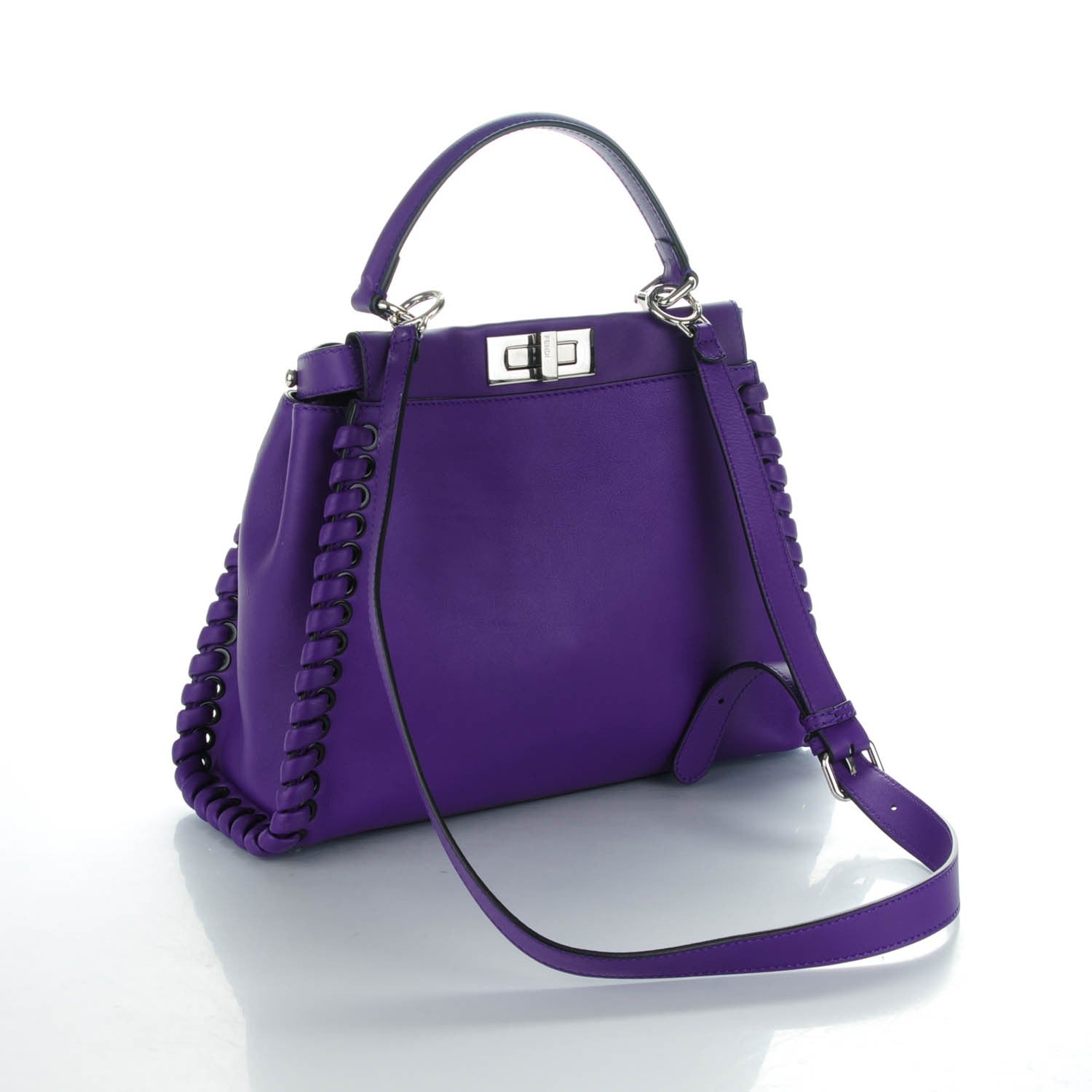 Fendi Vitello Seta Lace Up Medium Peekaboo Iconic Satchel Purple Rain 3 of 7