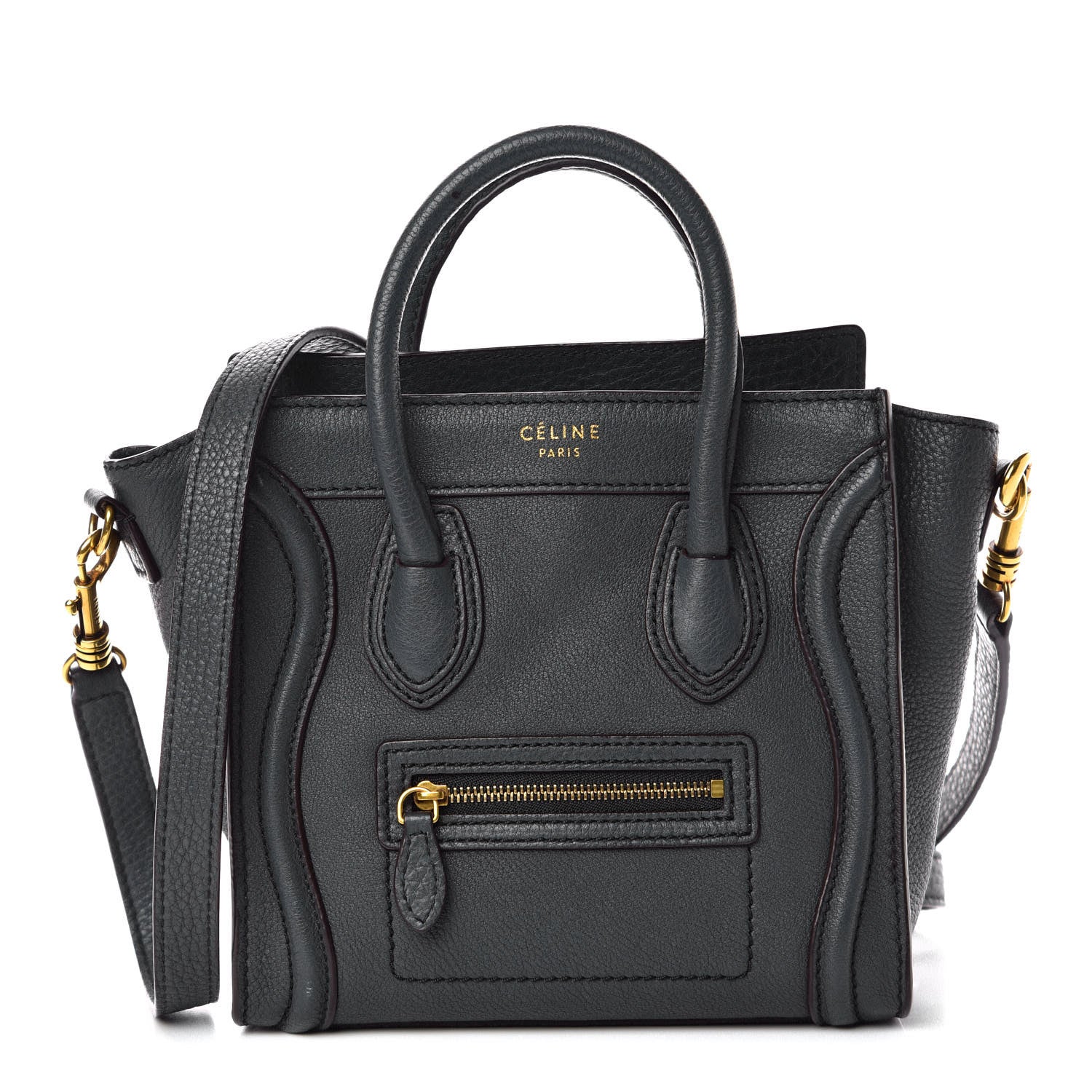 Celine Drummed Calfskin Nano Luggage Midnight 1 of 9