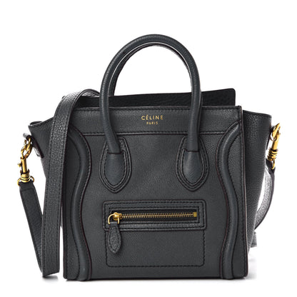 Celine Drummed Calfskin Nano Luggage Midnight 1 of 9