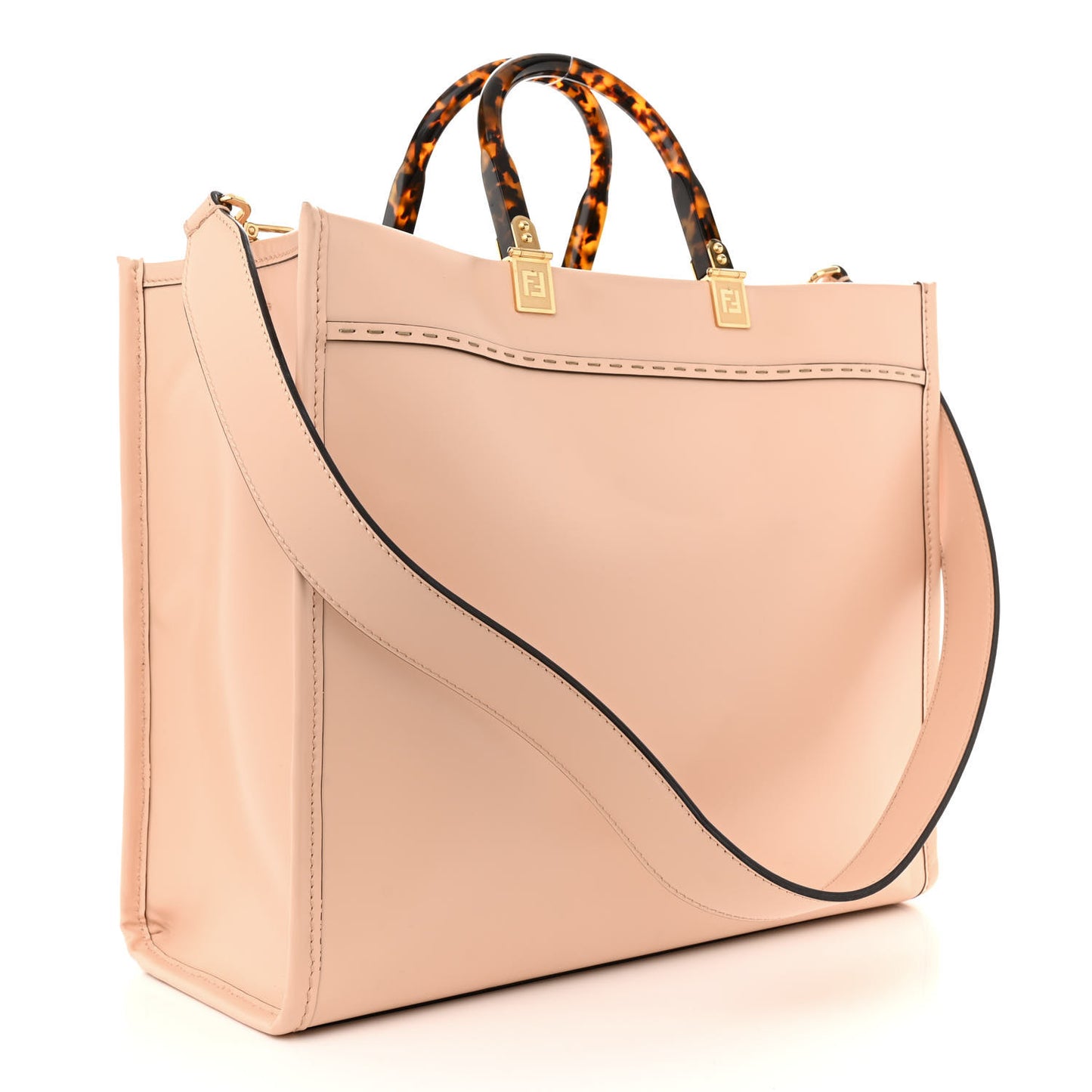 Vitello King Plexiglass Logo Embossed Medium Fendi Sunshine Shopper Tote Light Rose