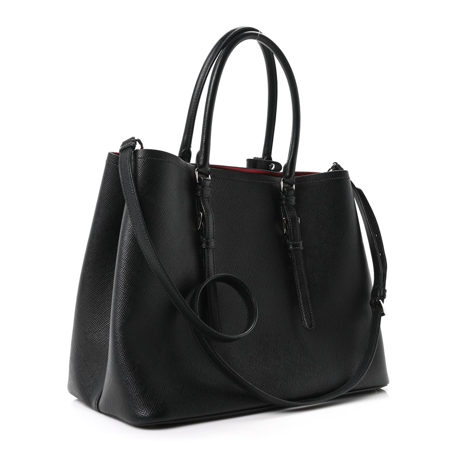 Saffiano Cuir Large Double Bag Black Fuoco