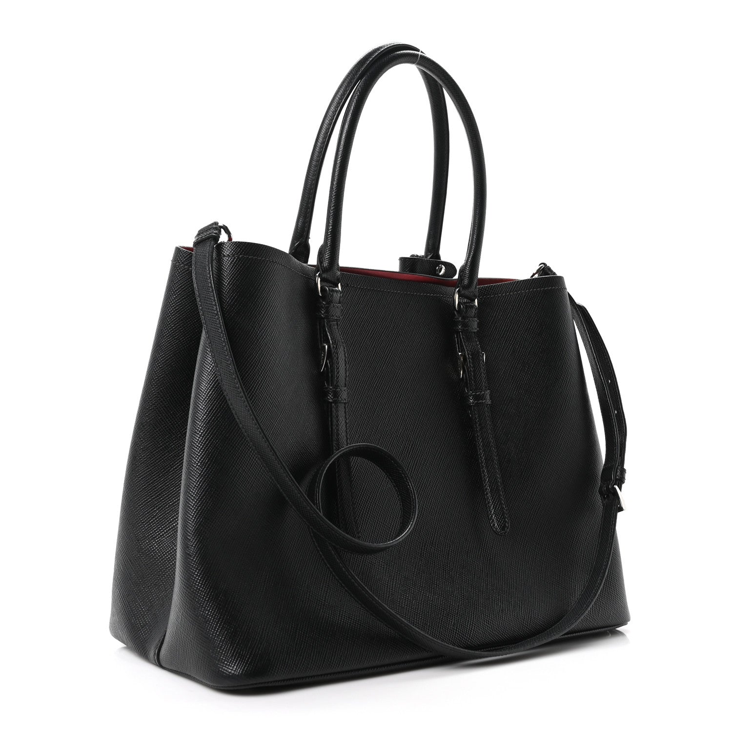 Prada Saffiano Cuir Large Double Bag Black Fuoco 3 of 9