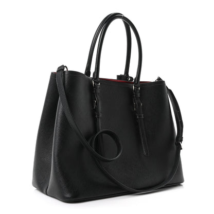 Prada Saffiano Cuir Large Double Bag Black Fuoco 3 of 9